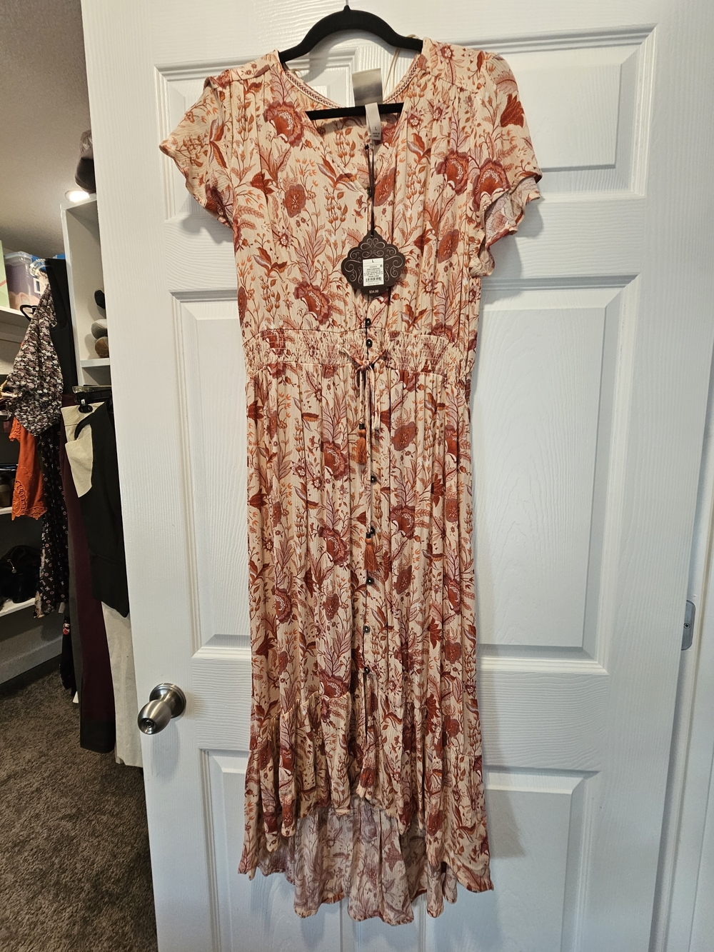 Knox Rose Rust and Cream Floral High-Low Midi Dress